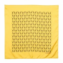 Hermes Yellow Palm & Giraffe Printed Silk Pocket Square For Men
