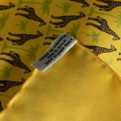 Hermes Yellow Palm & Giraffe Printed Silk Pocket Square For Men -Deals Hermes Store luxury men hermes used accessories p612731 002