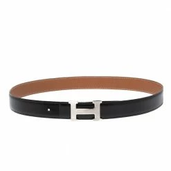 Hermes Black/Gold Box And Togo Leather H Buckle Reversible Belt 95CM For Men