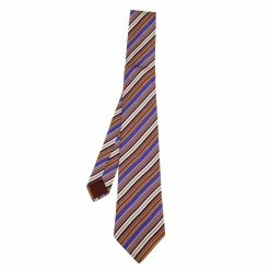 Hermes Multicolor Diagonal Striped Silk Tie For Men