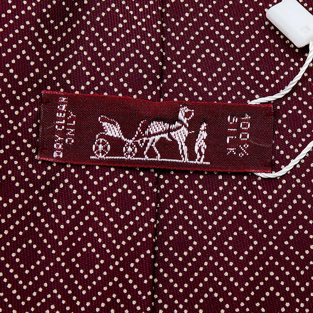 Hermes Burgundy Printed Silk Tie For Men 7 Hermes Burgundy Printed Silk Tie For Men - Image 5