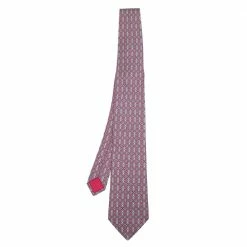 Hermes Pink Orbits Printed Silk Tie For Men