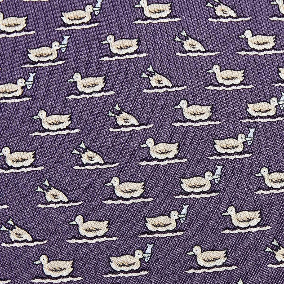 Hermes Lavender Blue Duck Printed Silk Tie For Men 4 Hermes Lavender Blue Duck Printed Silk Tie For Men - Image 2