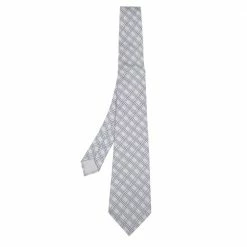 Hermes Grey Square Printed Silk Tie For Men