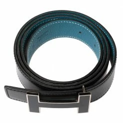 Hermes Black/Blue Jean Box And Togo Leather Quizz Reversible Buckle Belt 100CM For Men -Deals Hermes Store luxury men hermes used accessories p616944 002