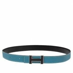 Hermes Black/Blue Jean Box And Togo Leather Quizz Reversible Buckle Belt 100CM For Men -Deals Hermes Store luxury men hermes used accessories p616944 006