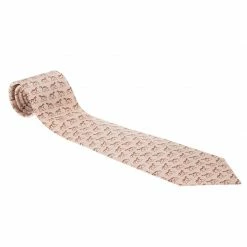Hermes Beige Horse Print Silk Tie For Men