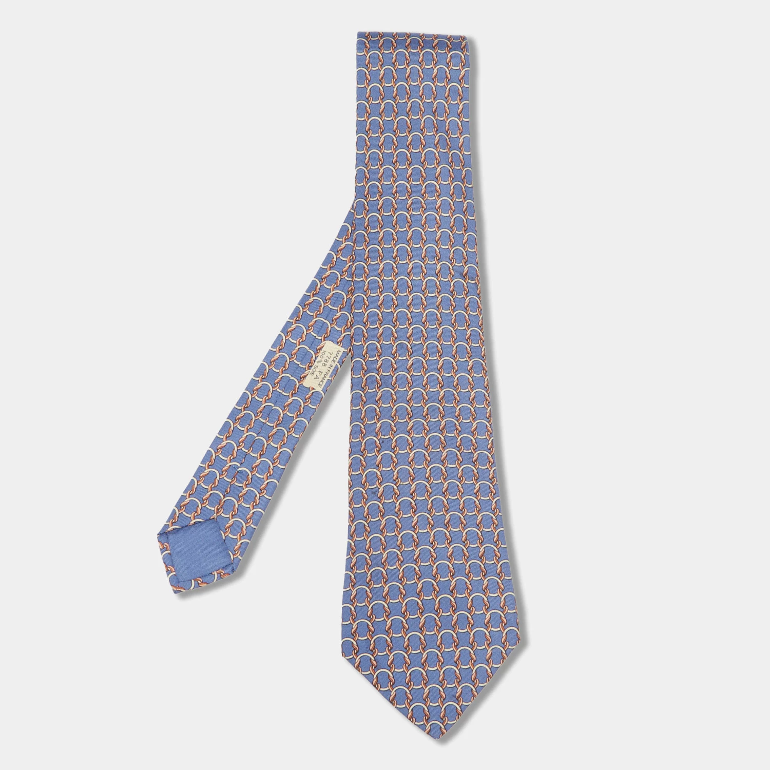 Hermes Blue Interlock Patterned Silk Traditional Tie For Men 3 Hermes Blue Interlock Patterned Silk Traditional Tie For Men
