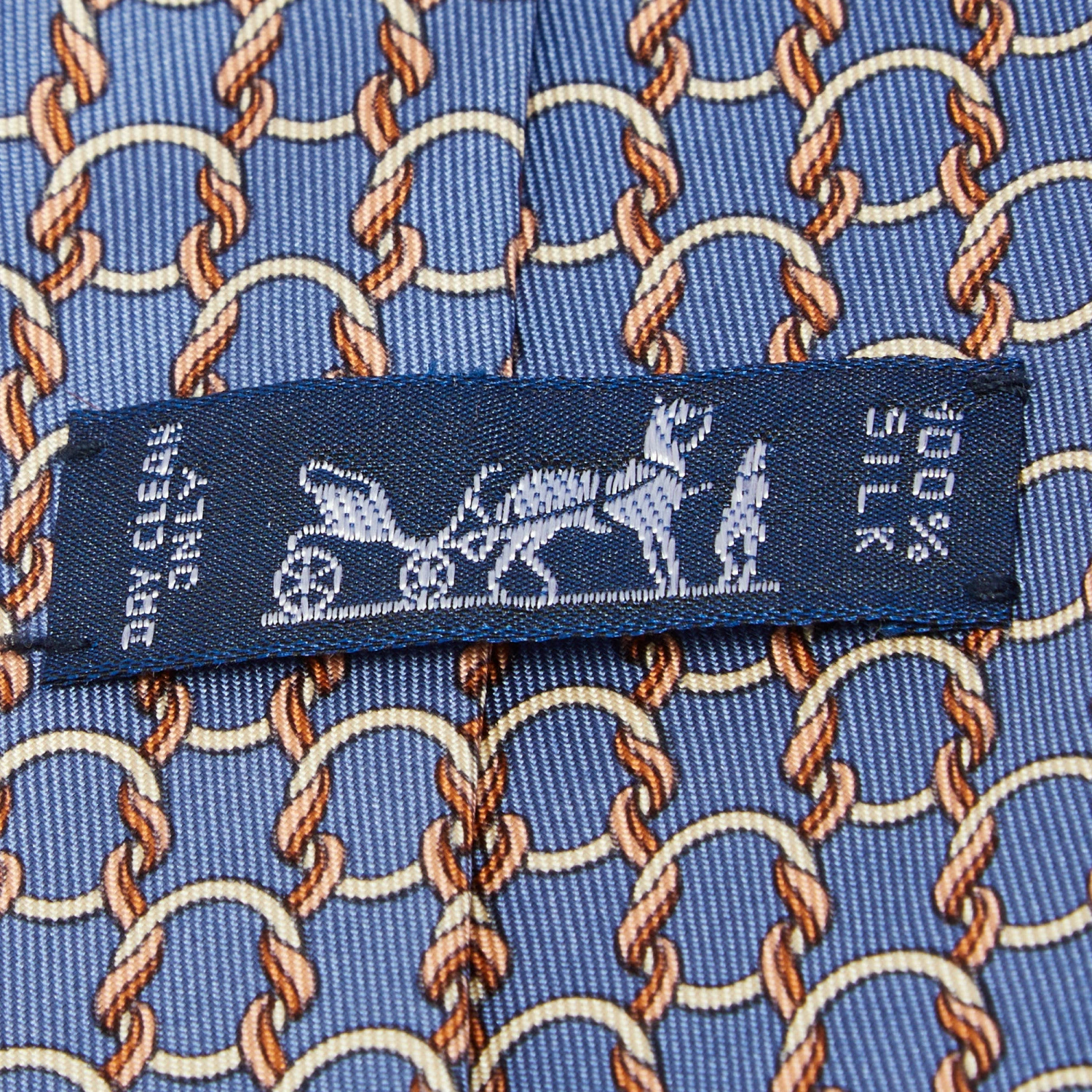 Hermes Blue Interlock Patterned Silk Traditional Tie For Men 6 Hermes Blue Interlock Patterned Silk Traditional Tie For Men - Image 4