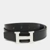 Hermes Black/Bleu Nuit Chamonix And Togo Leather Hammered Finish H Buckle Reversible Belt 100CM For Men -Deals Hermes Store luxury men hermes used accessories p654215 001