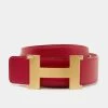 Hermes Rouge Casaque/Rose Jaipur Epsom Leather H Buckle Belt 85CM For Men