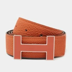 Hermes Orange/Black Togo And Box Leather Quizz Reversible Belt 90CM For Men -Deals Hermes Store luxury men hermes used accessories p670157 005