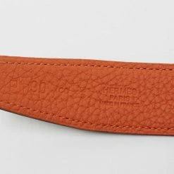 Hermes Orange/Black Togo And Box Leather Quizz Reversible Belt 90CM For Men -Deals Hermes Store luxury men hermes used accessories p670157 006