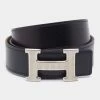 Hermes Black/Etoupe Chamonix And Togo Leather Palladium Finish Reversible H Buckle Constance Belt 90 CM For Men -Deals Hermes Store luxury men hermes used accessories p671118 001