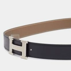 Hermes Black/Etoupe Chamonix And Togo Leather Palladium Finish Reversible H Buckle Constance Belt 90 CM For Men -Deals Hermes Store luxury men hermes used accessories p671118 004