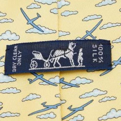 Hermes Yellow Airplane Cloud Printed Silk Tie For Men -Deals Hermes Store luxury men hermes used accessories p672241 003