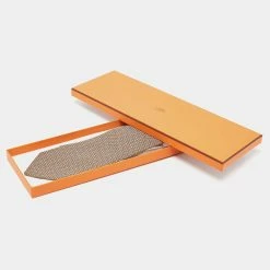 Hermes Hermès Beige H Pattern Silk Tie For Men -Deals Hermes Store luxury men hermes used accessories p675993 005