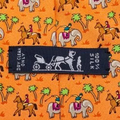 Hermes Orange Animal Printed Silk Tie For Men -Deals Hermes Store luxury men hermes used accessories p676009 002