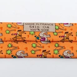 Hermes Orange Animal Printed Silk Tie For Men -Deals Hermes Store luxury men hermes used accessories p676009 003
