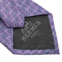 Hermes Purple H Logo Woven Silk Tie For Men -Deals Hermes Store luxury men hermes used accessories p73113 006