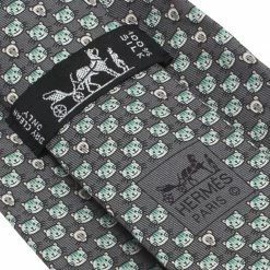 Hermes Grey Cat And Mouse Print Silk Tie For Men -Deals Hermes Store luxury men hermes used accessories p73115 005