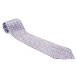 Hermes Lilac Printed Silk Tie For Men