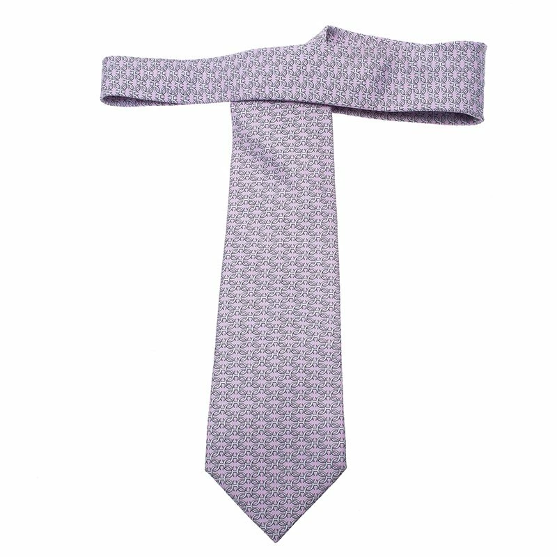 Hermes Lilac Printed Silk Tie For Men 5 Hermes Lilac Printed Silk Tie For Men - Image 3