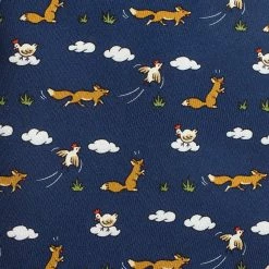 Hermes Navy Blue Wolf, Clouds & Chicken Print Silk Tie For Men -Deals Hermes Store luxury men hermes used accessories p83115 002