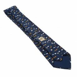 Hermes Navy Blue Wolf, Clouds & Chicken Print Silk Tie For Men -Deals Hermes Store luxury men hermes used accessories p83115 004