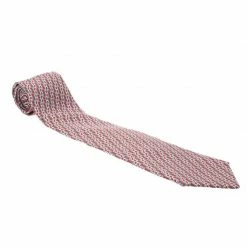 Hermes Red & Grey H Printed Silk Tie For Men