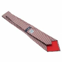 Hermes Red & Grey H Printed Silk Tie For Men -Deals Hermes Store luxury men hermes used accessories p83143 004