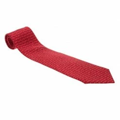 Hermes Red Printed Silk Tie For Men