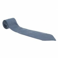 Hermes Blue & White Woven Silk Tie For Men