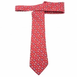 Hermes Red Zebra And Fish Print Silk Tie For Men -Deals Hermes Store luxury men hermes used accessories p83408 003
