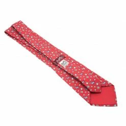Hermes Red Zebra And Fish Print Silk Tie For Men -Deals Hermes Store luxury men hermes used accessories p83408 004