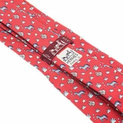 Hermes Red Zebra And Fish Print Silk Tie For Men -Deals Hermes Store luxury men hermes used accessories p83408 005
