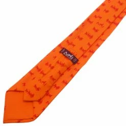 Hermes Orange Signature Horse Logo Print Tie For Men -Deals Hermes Store luxury men hermes used accessories p8719 004