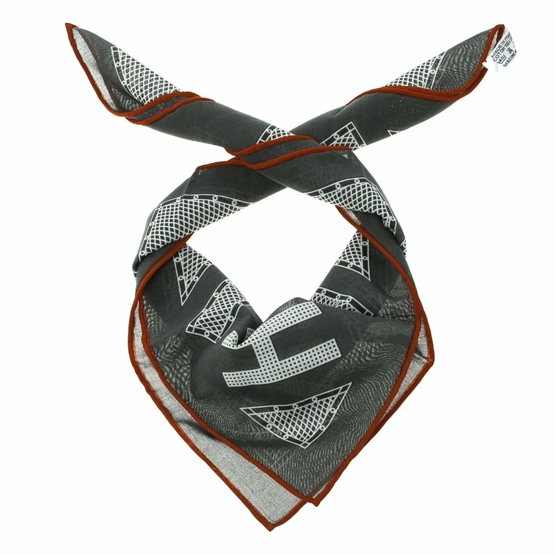 Hermes Sellier Grey Printed Cotton Hermes Sellier Pocket Square For Men 4 Hermes Sellier Grey Printed Cotton Hermes Sellier Pocket Square For Men - Image 2