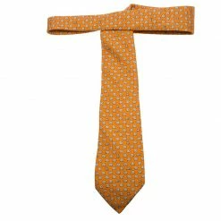 Hermes Orange Sheep And Dog Print Silk Tie For Men -Deals Hermes Store luxury men hermes used accessories p88861 0003