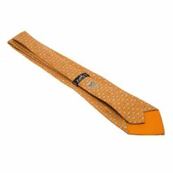 Hermes Orange Sheep And Dog Print Silk Tie For Men -Deals Hermes Store luxury men hermes used accessories p88861 0004