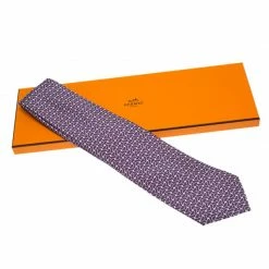 Hermes Purple Printed Tie For Men -Deals Hermes Store luxury men hermes used accessories p88863 006
