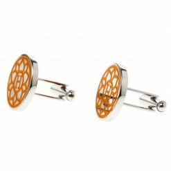 Hermes H Orange Floral Enamel Palladium Plated Cufflinks For Men -Deals Hermes Store luxury men hermes used accessories p91029 003