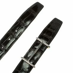 Hermes Black Porosus Crocodile Palladium Idem Belt 85 CM For Men -Deals Hermes Store luxury men hermes used accessories p93202 004