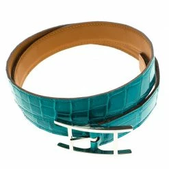 Hermes Blue Paon Porosus Crocodile Palladium Quentin Belt 85 CM For Men 10 Hermes Blue Paon Porosus Crocodile Palladium Quentin Belt 85 CM For Men -Deals Hermes Store luxury men hermes used accessories p93206 003