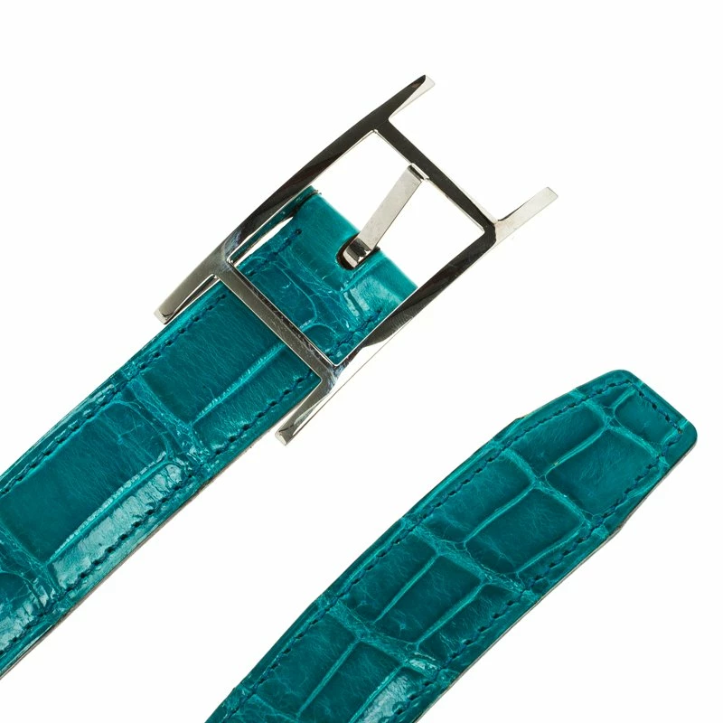 Hermes Blue Paon Porosus Crocodile Palladium Quentin Belt 85 CM For Men 6 Hermes Blue Paon Porosus Crocodile Palladium Quentin Belt 85 CM For Men - Image 4