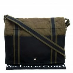 Hermes Black/Green Canvas Fourre Tout Besace Messenger Bag For Men -Deals Hermes Store luxury men hermes used bags p110407 010
