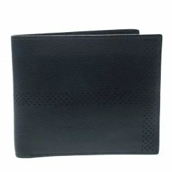 Hermes Blue Orage Leather Perforated Detail Bifold Wallet For Men