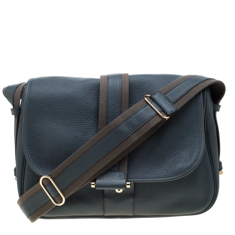 Hermes Blue Jean Togo Leather Bourlingue Messenger Bag For Men 3 Hermes Blue Jean Togo Leather Bourlingue Messenger Bag For Men