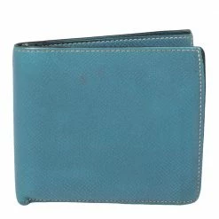 Hermes Light Blue Leather Bifold Compact Wallet For Men