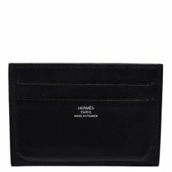 Hermes Hermés Noir Swift Leather Citizen Twill Card Holder For Men